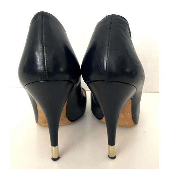 D&G Dolce & Gabanna Black Pump Point Toe Leather Gold Heel Slim 38 - Picture 6 of 9